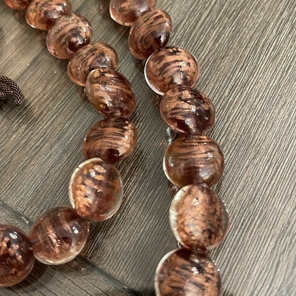 Coldwater Creek Copper Colored Murano Glass Beads & Antique Copper Chain - Picture 3 of 16